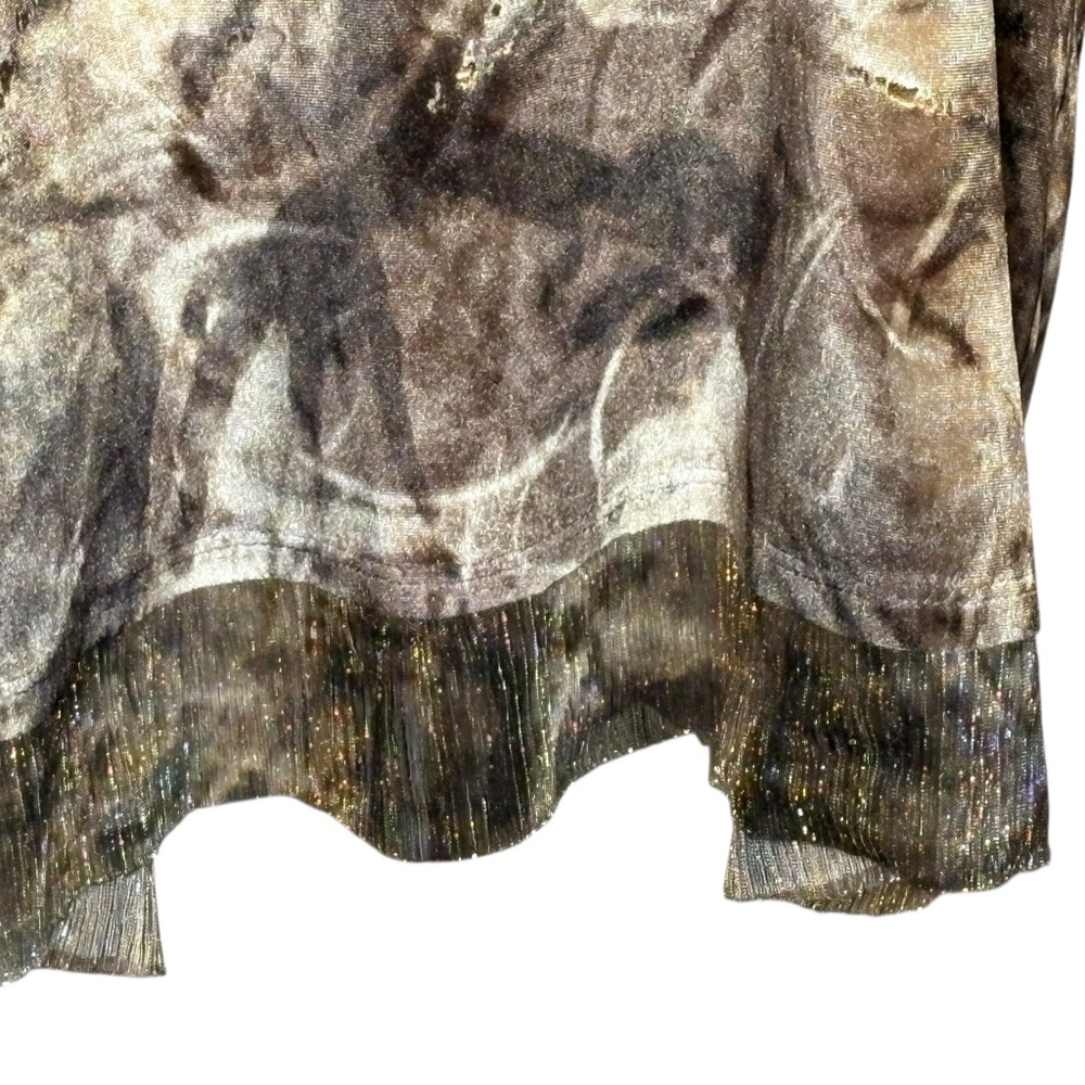 Chico's Multicolor Velvet Blouse Tunic Soft Metallic Olive Green Cream 3 - Picture 3 of 7